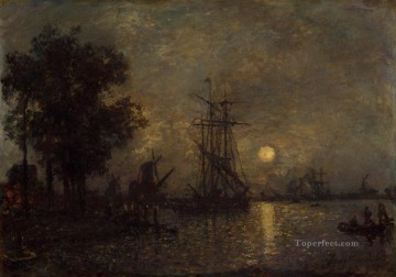  barthold - Holandaise Landscape with Docked Boat impressionism ship seascape Johan Barthold Jongkind